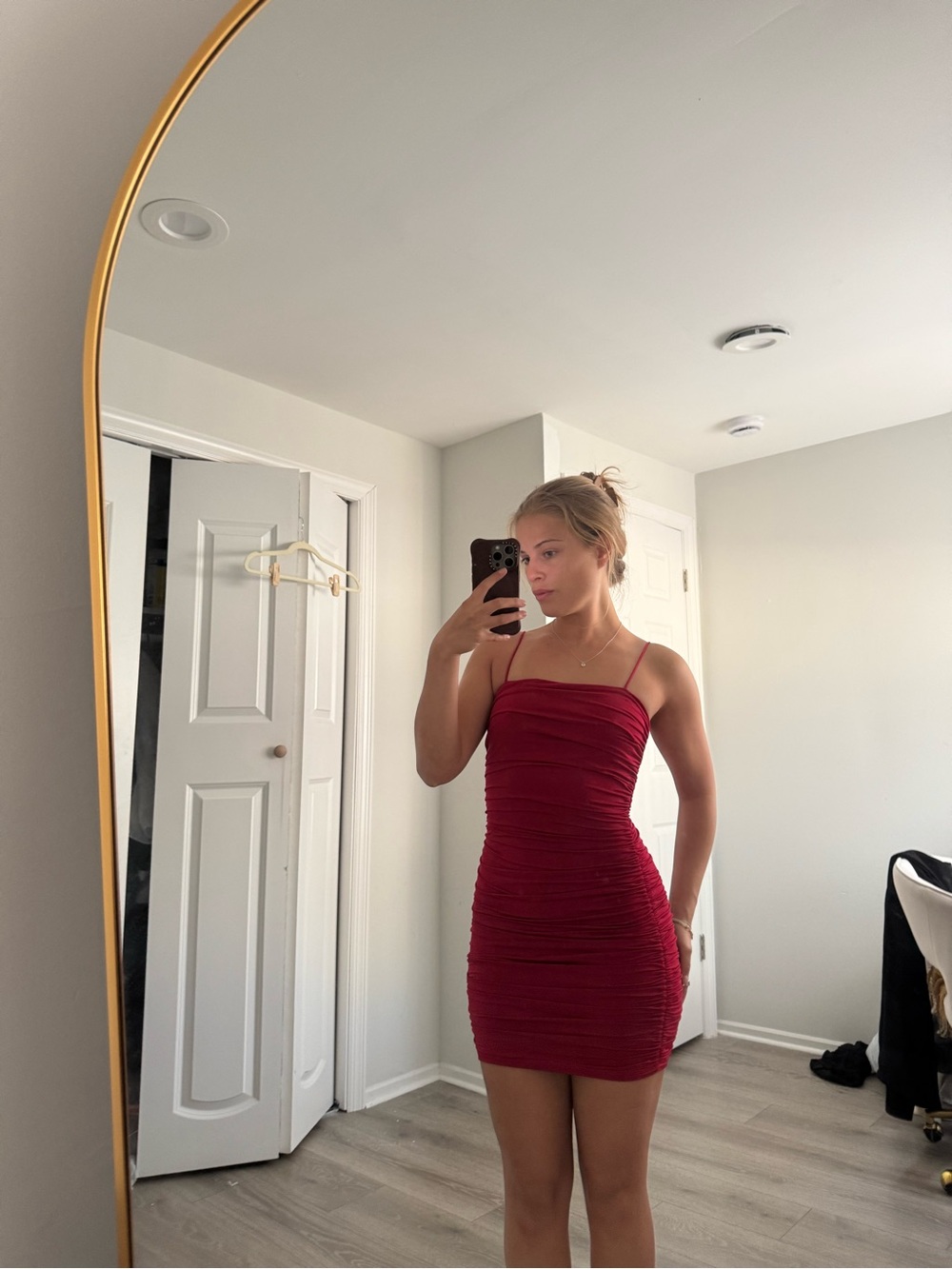 Strapless Ruched Bodycon Dress - Red